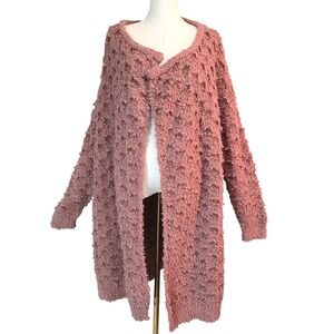 Davi & Dani Pink Textured Knit Long Cardigan Sweater 3XL